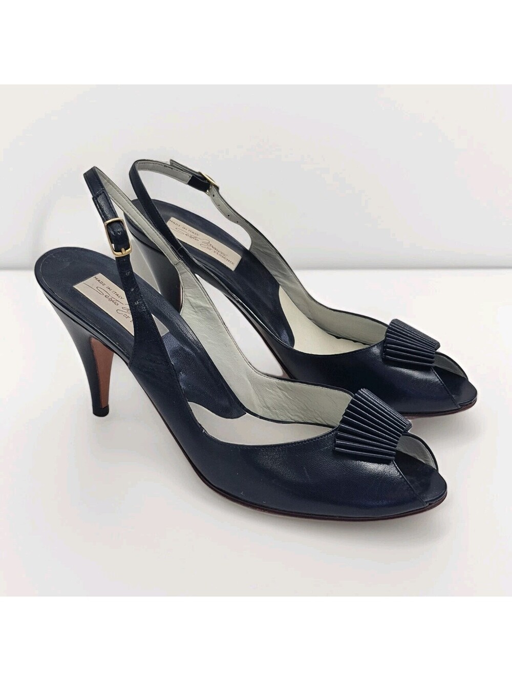 Sesto Meucci Of Florence Womens 9A Blue Leather Peep Toe Low Heel Sandal Shoes